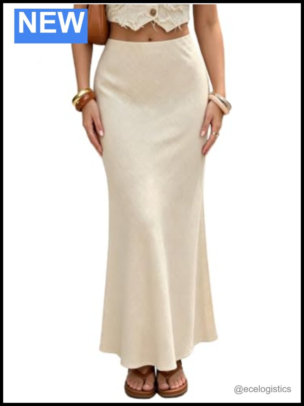 Linen Maxi Skirt Flared Elastic Waist Ankle-Length Skirt for Women